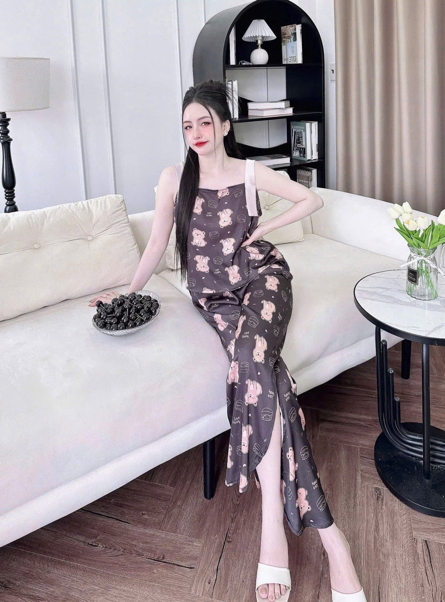 Bộ ngủ 2 dây bảng to phối màu dạng croptop dưới 70kg