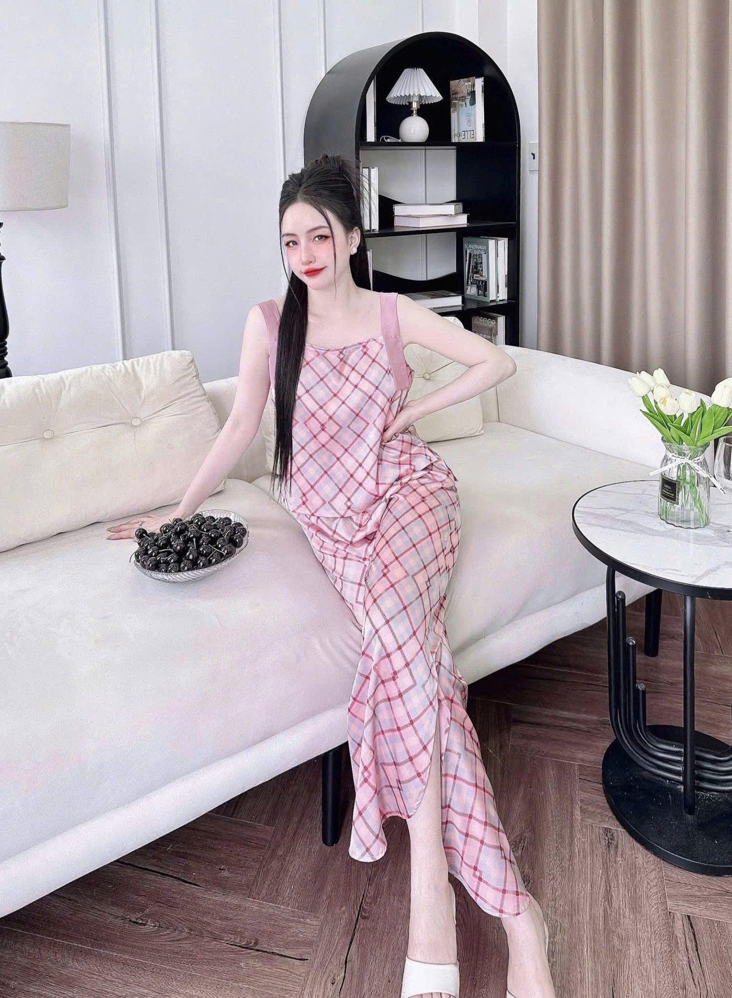 Bộ ngủ 2 dây bảng to phối màu dạng croptop dưới 70kg