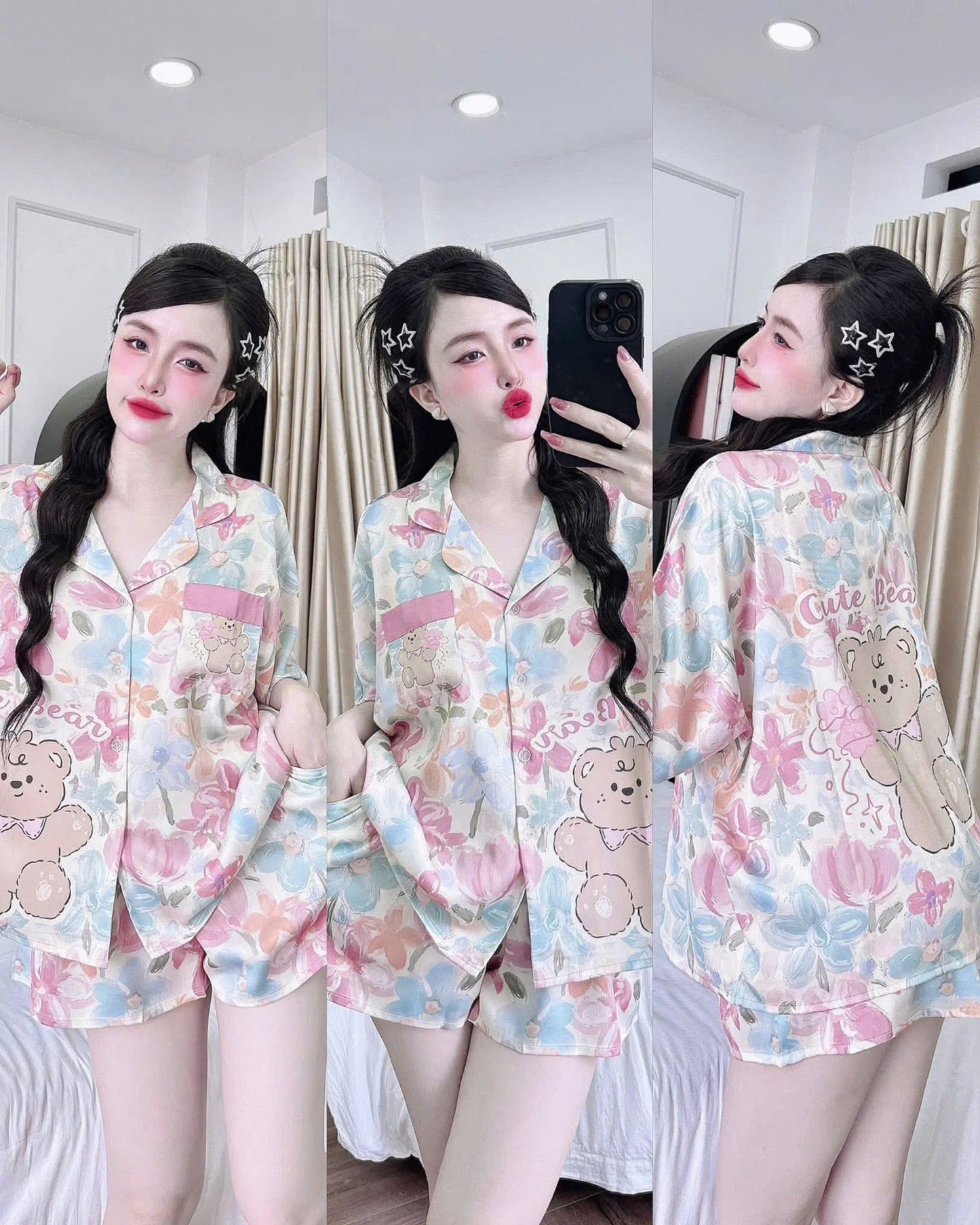Bộ ngủ đùi cánh dơi Flamingo lụa latin dưới 70kg