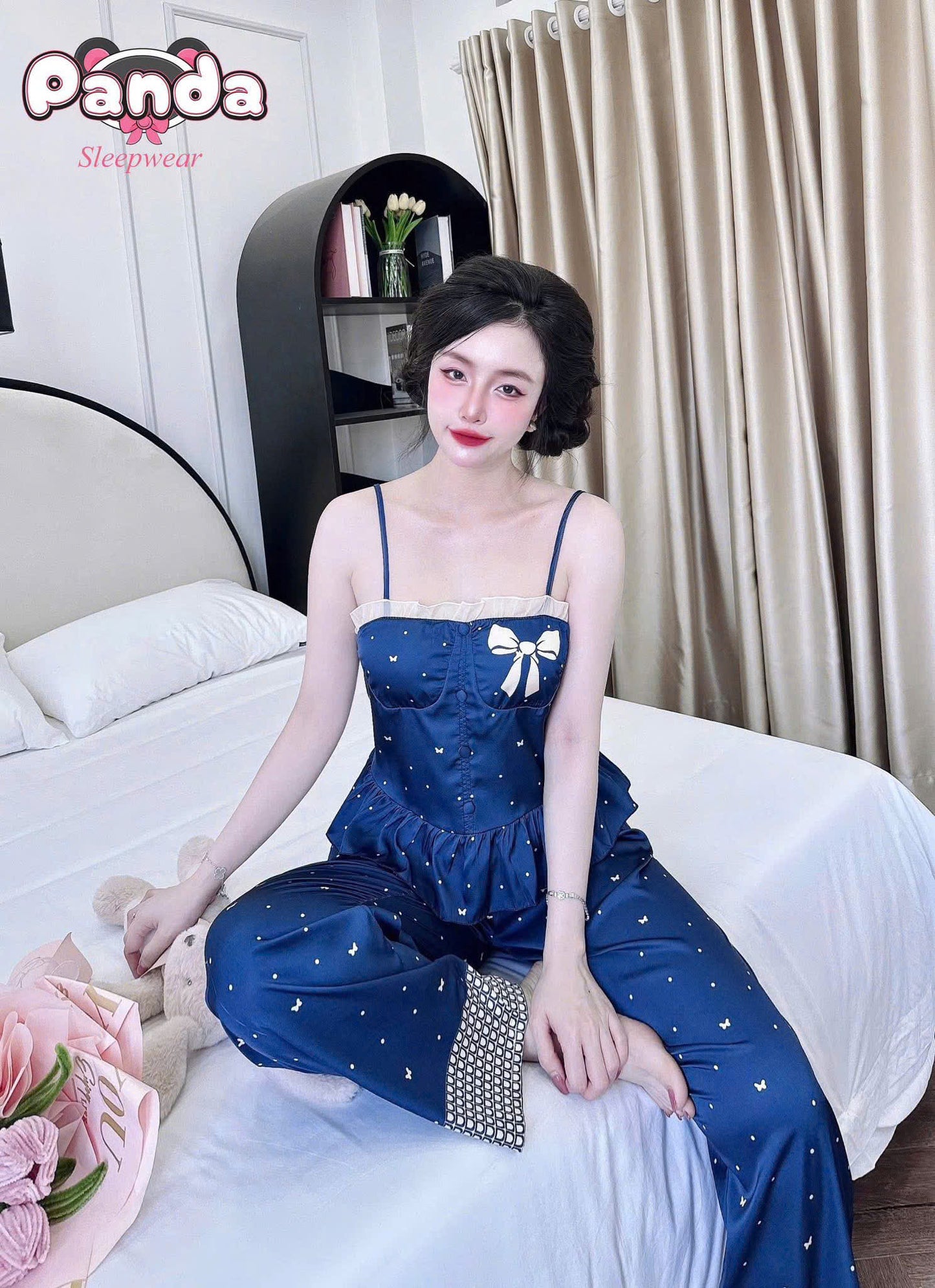 Bộ ngủ 2 dây quần dài áo mút new