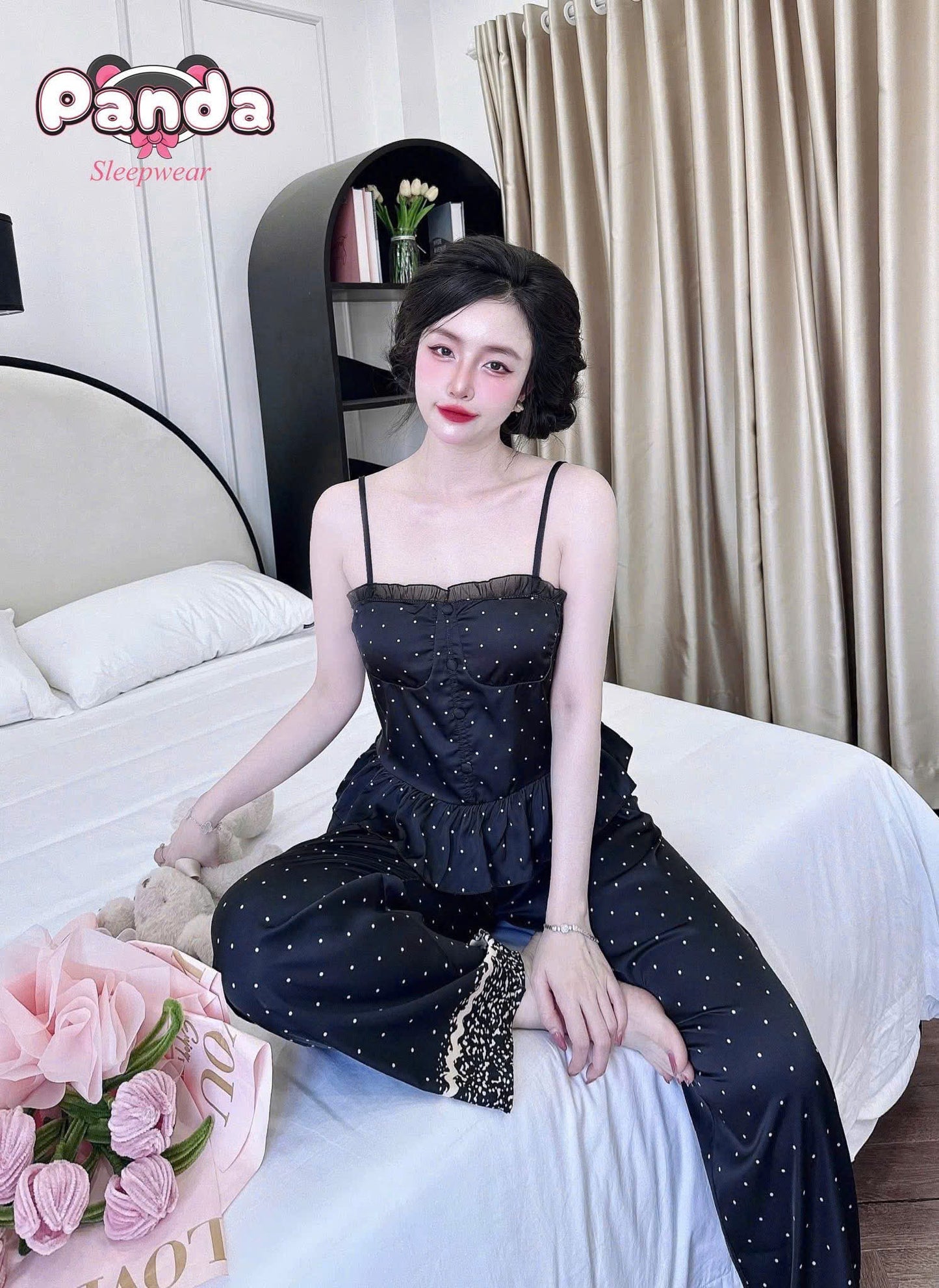 Bộ ngủ 2 dây quần dài áo mút new