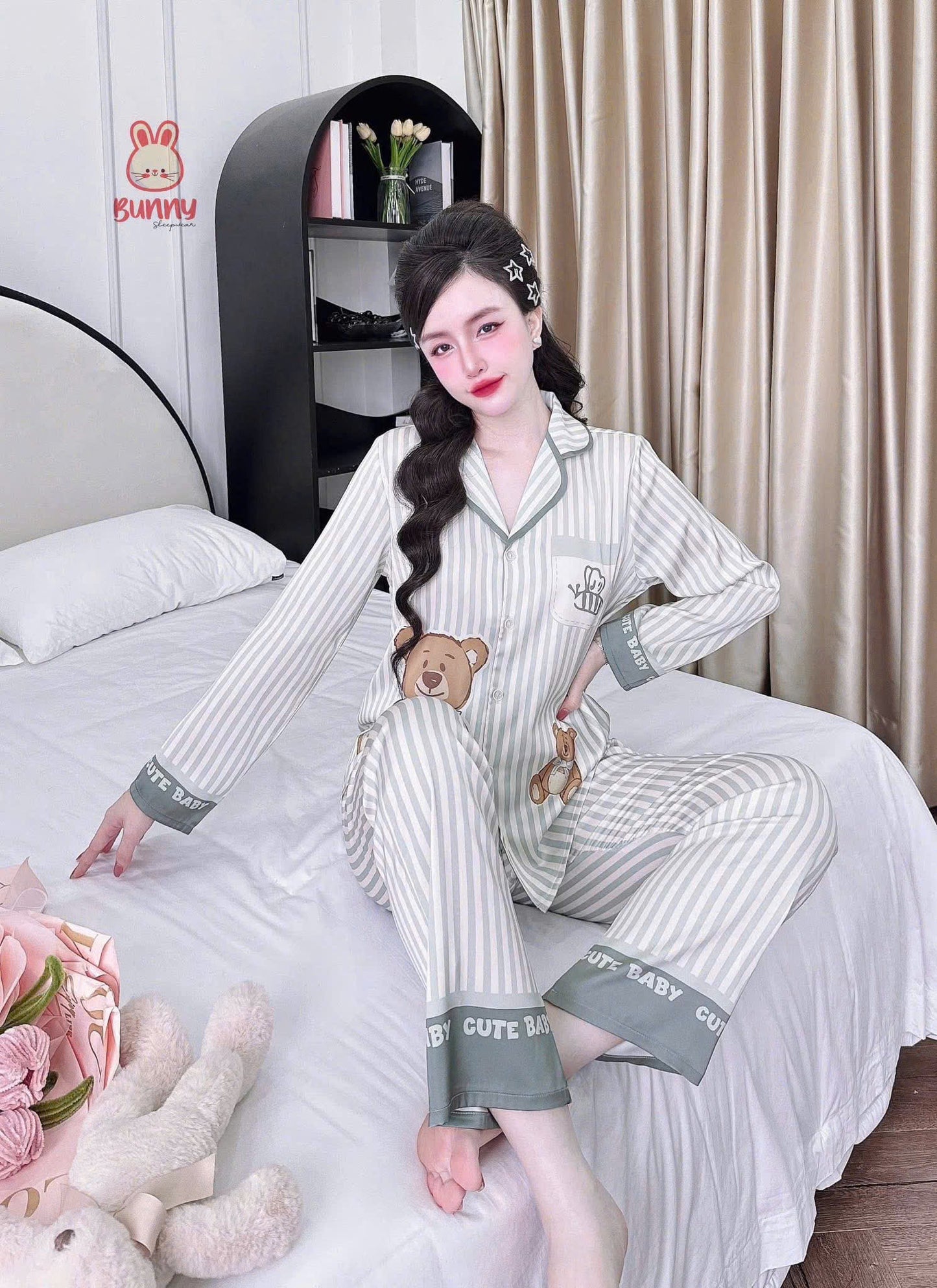 Bộ ngủ pijama tay dài quần dài BUNNY