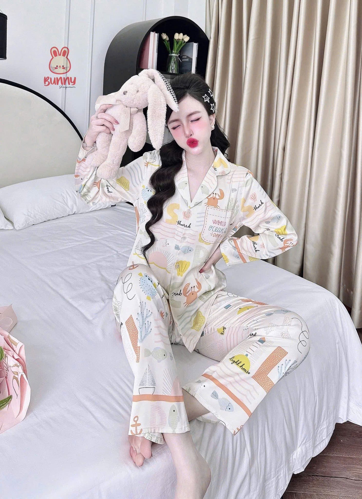 Bộ ngủ pijama tay dài quần dài BUNNY
