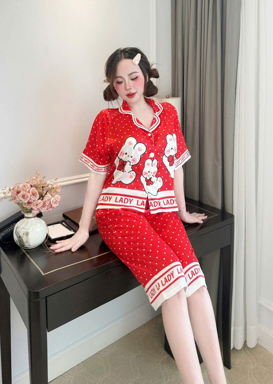Bộ ngủ pijama quần lửng lụa latin