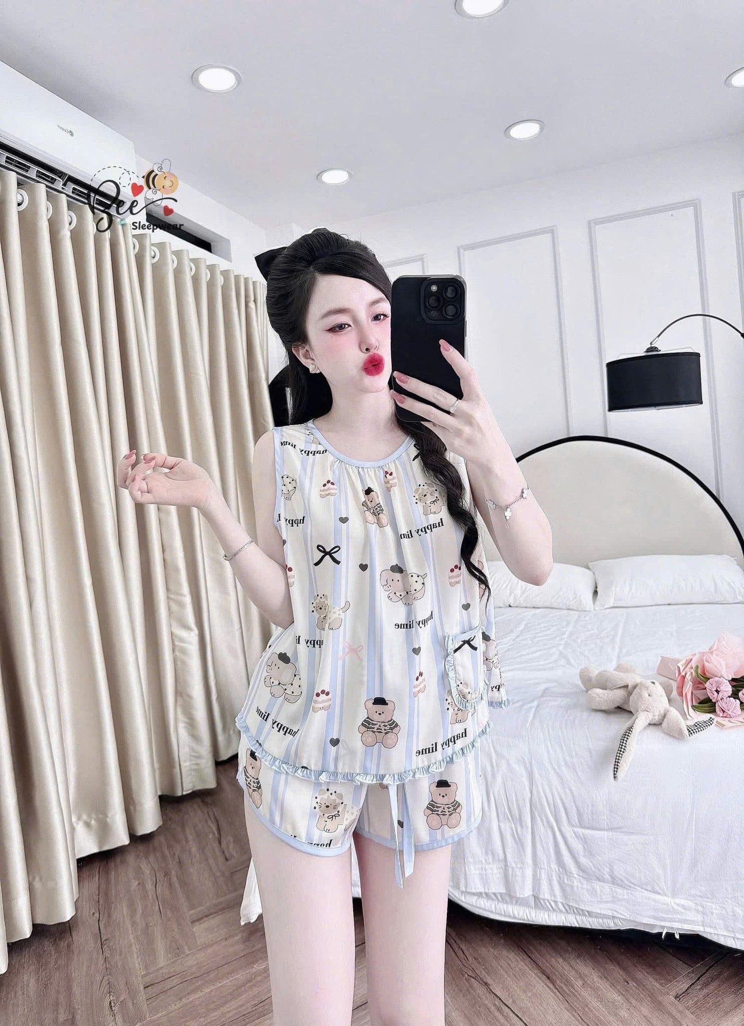 Bộ ngủ đùi sát nách có túi Bee New