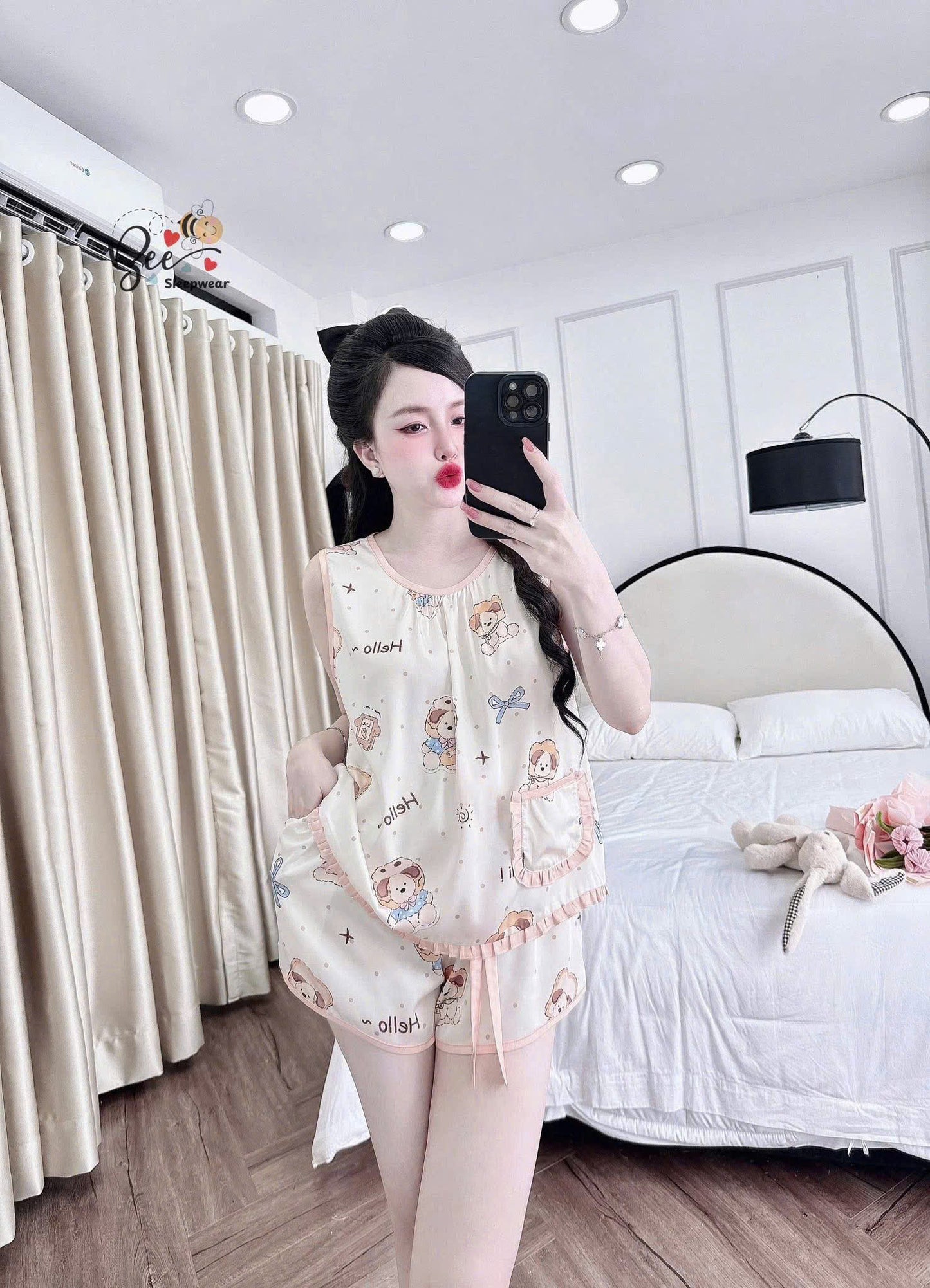 Bộ ngủ đùi sát nách có túi Bee New