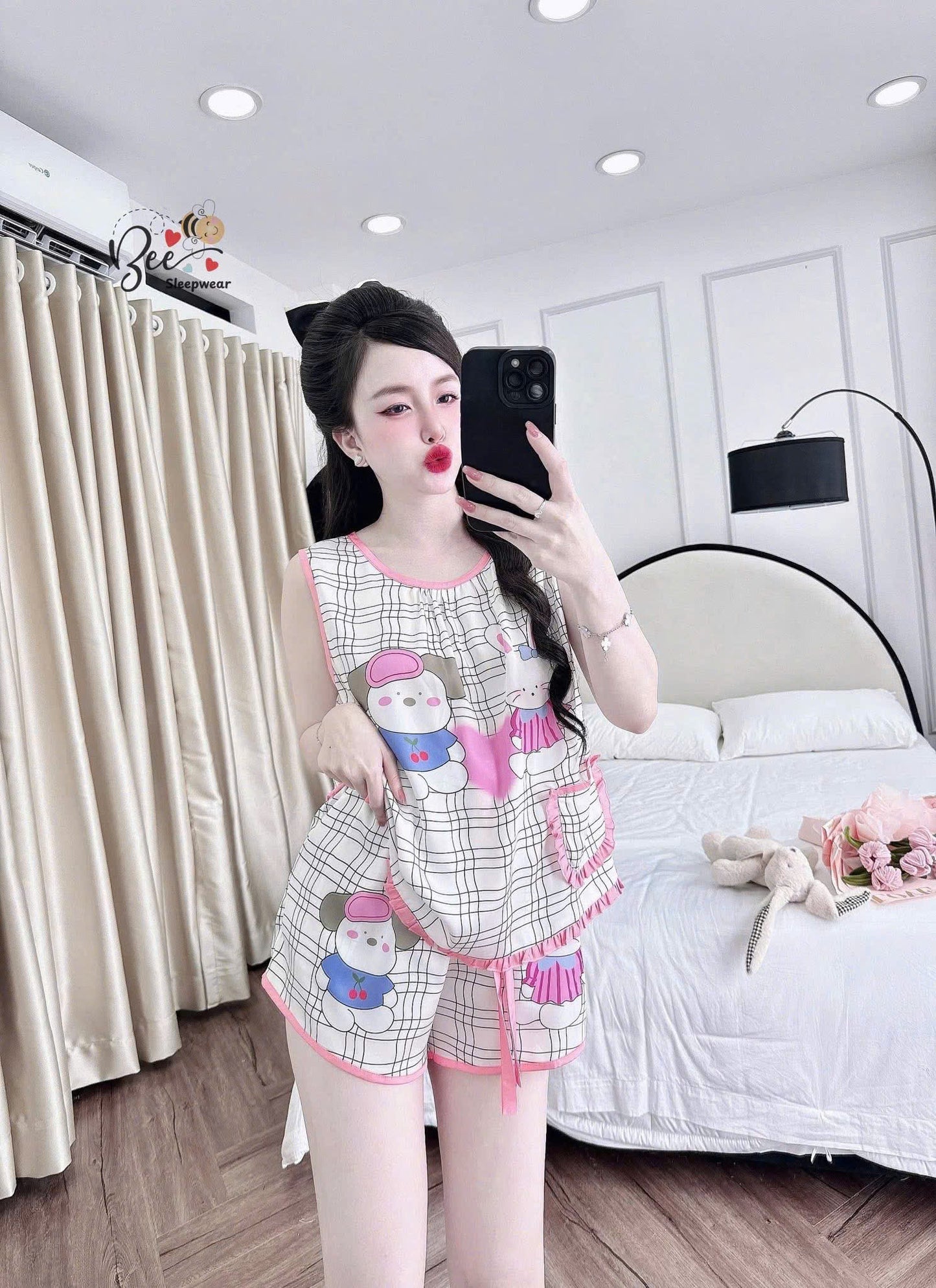 Bộ ngủ đùi sát nách có túi Bee New
