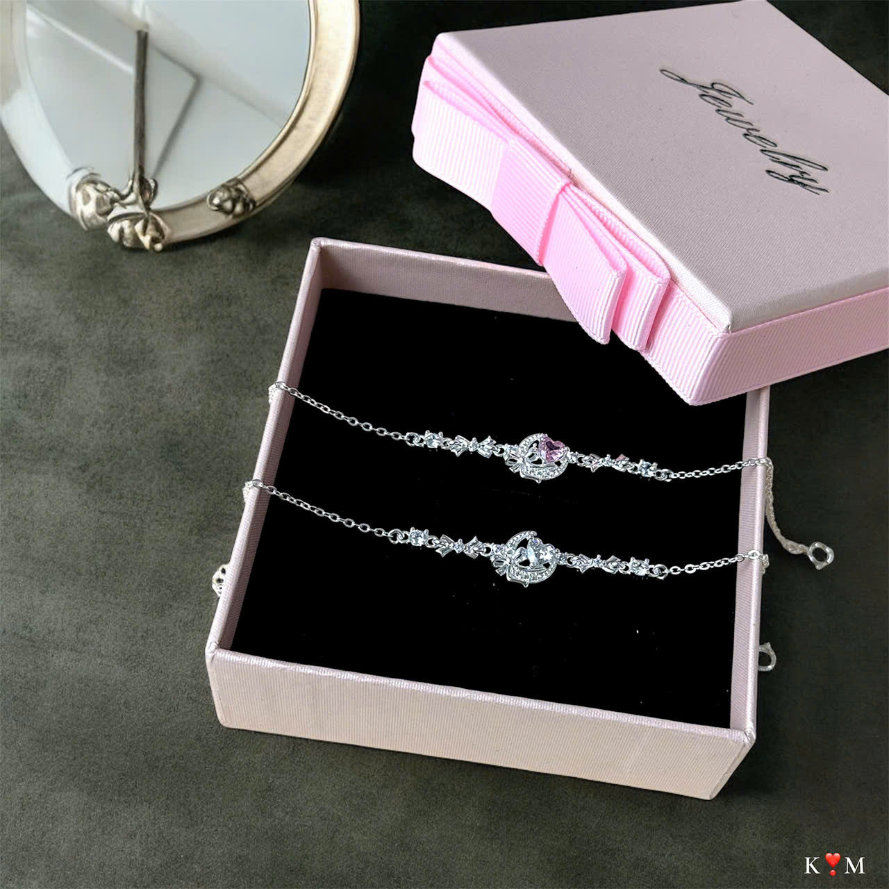 Lắc tay bạc nữ thanh mảnh và khuyên tai, nhẫn bạc