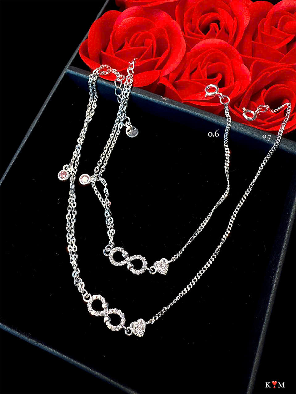 Lắc tay bạc nữ mặt vô cực phối 2 kiểu dây