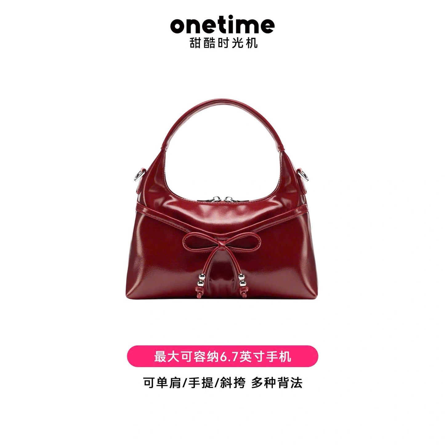 Túi đeo vai tay cầm da bóng đính nơ Onetime