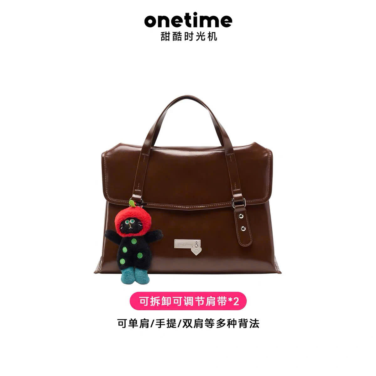 Túi  đeo vai kiêm balo nắp gập charm mèo bông Onetime