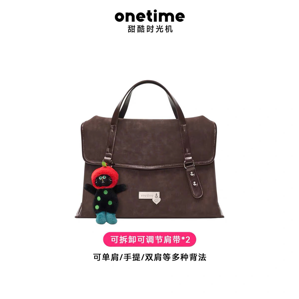 Túi  đeo vai kiêm balo nắp gập charm mèo bông Onetime