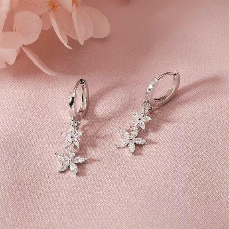 Khuyên tai bạc tròn hoa đính đá đung đưa