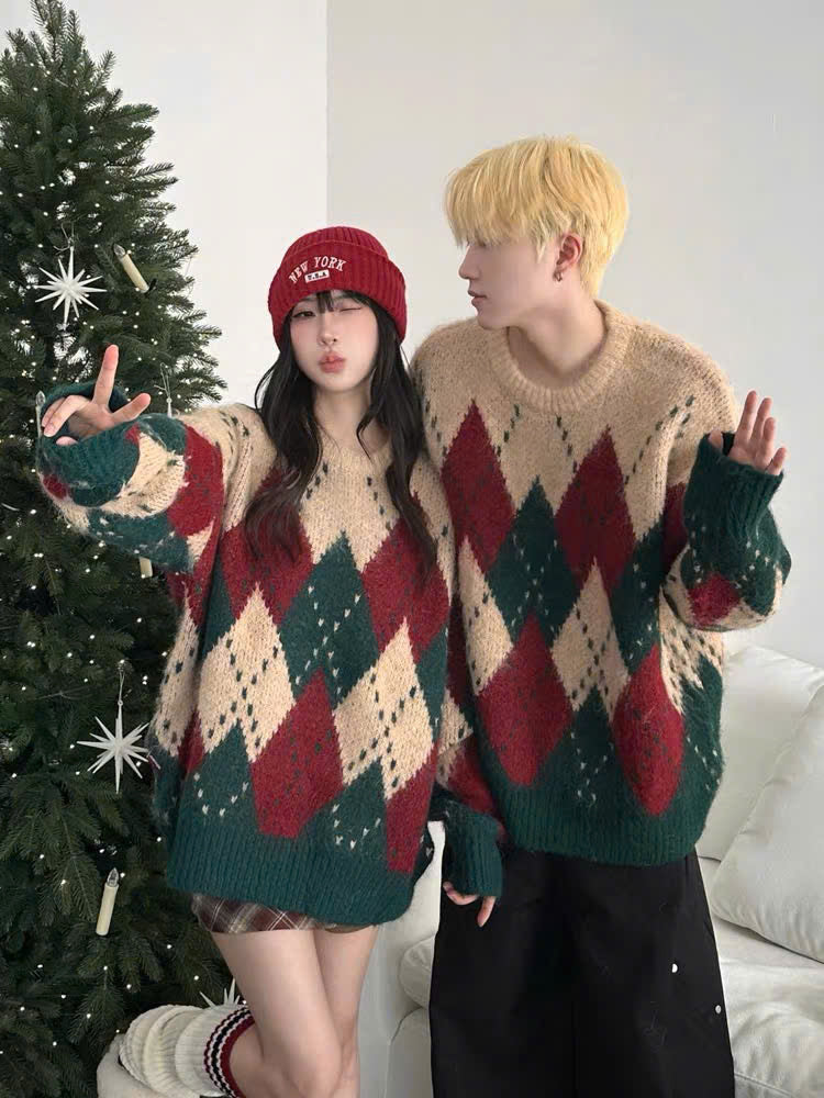 Áo sweater len cặp đôi họa tiết giáng sinh