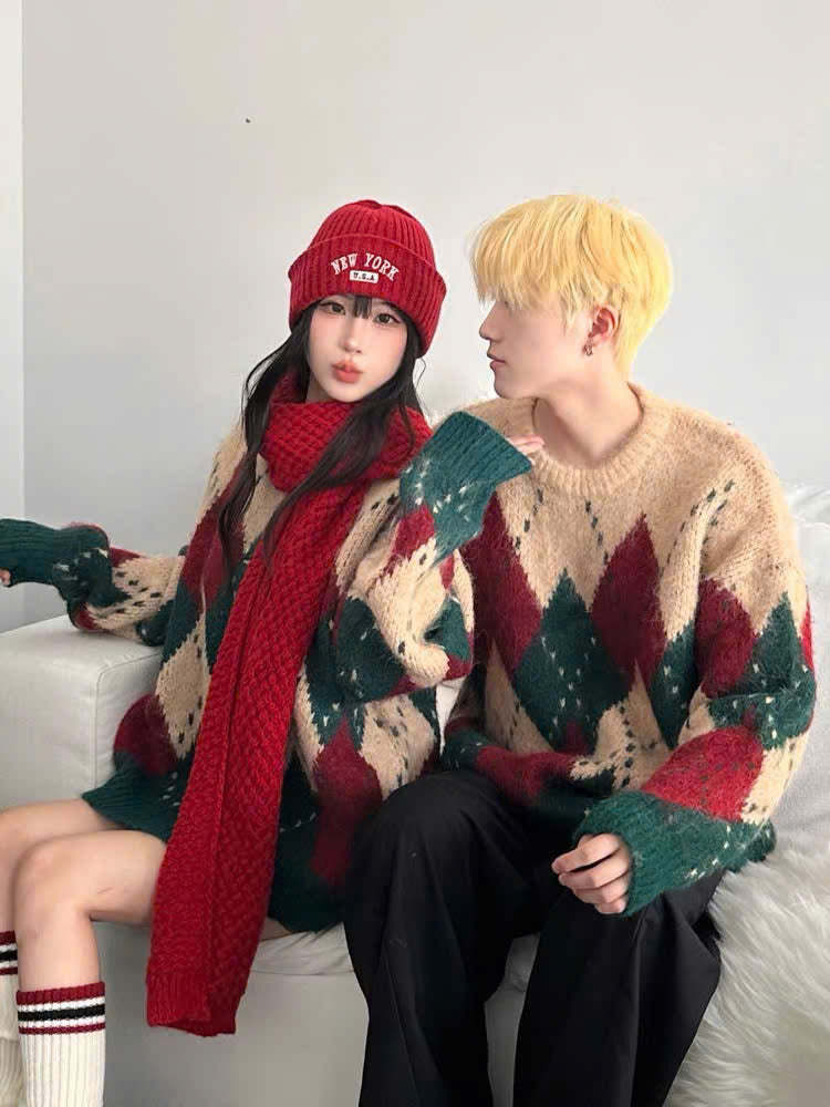 Áo sweater len cặp đôi họa tiết giáng sinh