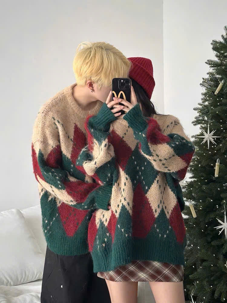 Áo sweater len cặp đôi họa tiết giáng sinh