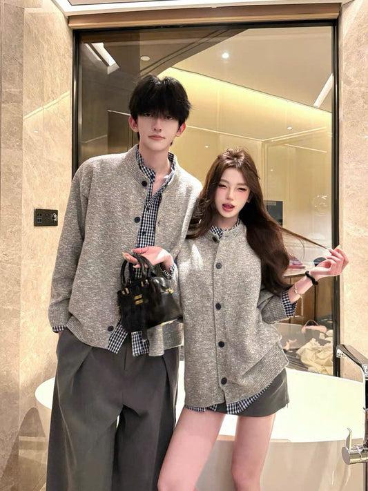 Áo khoác cardigan xám cặp đôi