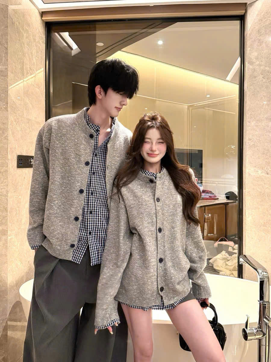 Áo khoác cardigan xám cặp đôi