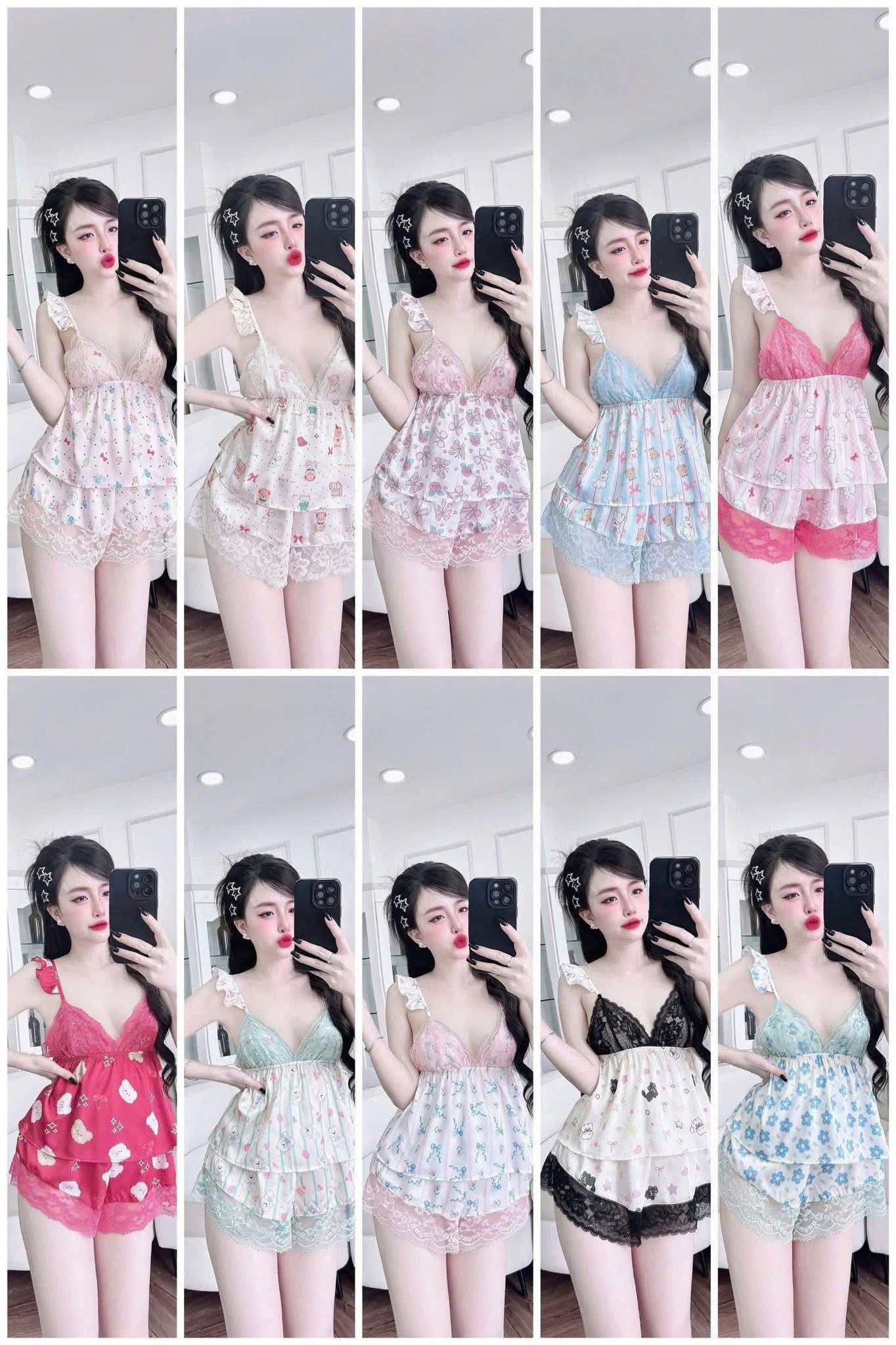 Bộ ngủ 2 dây cánh tiên sexy dây cột sau