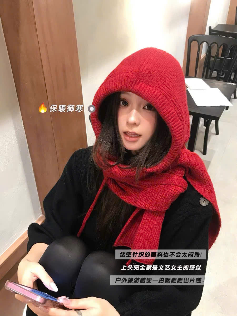 Khăn len choàng cổ trùm đầu kèm dây rút