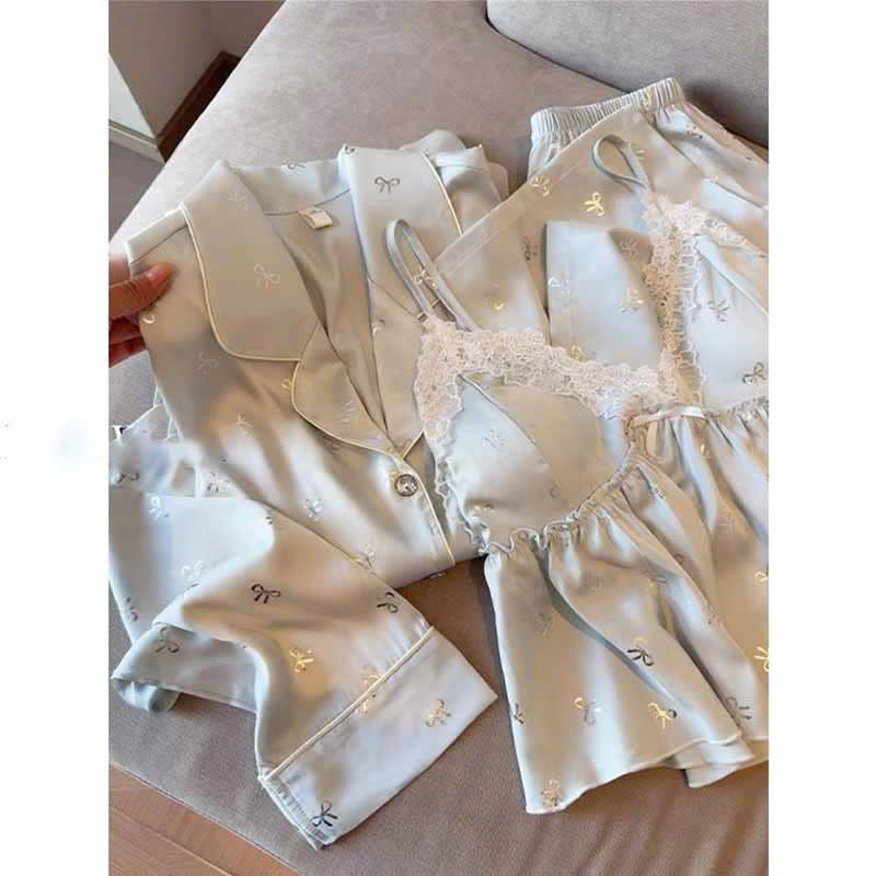 Bộ 3 món lụa latin xịn mịn họa tiết nơ phối ren