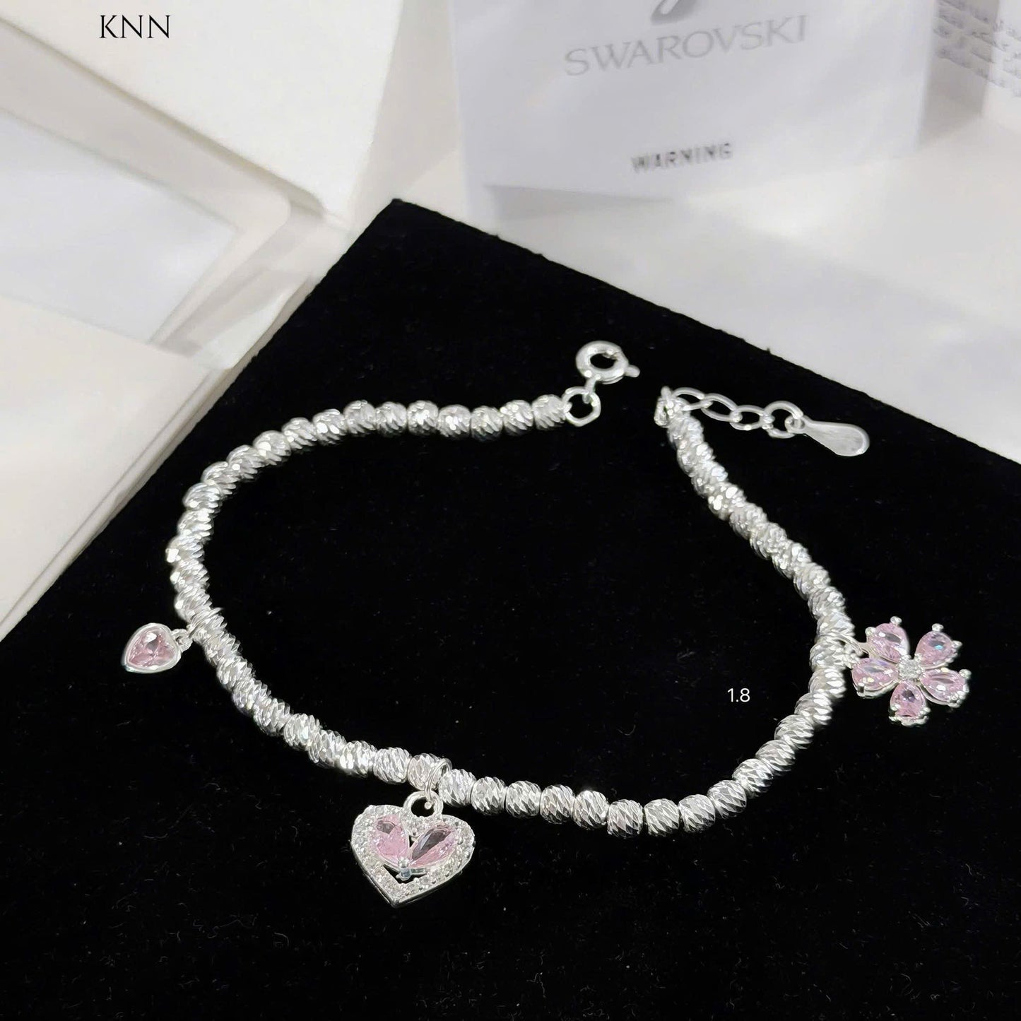 Lắc tay bạc nữ bi tròn mix charm xinh iu