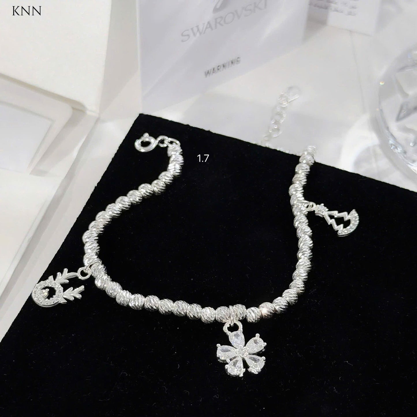 Lắc tay bạc nữ bi tròn mix charm xinh iu