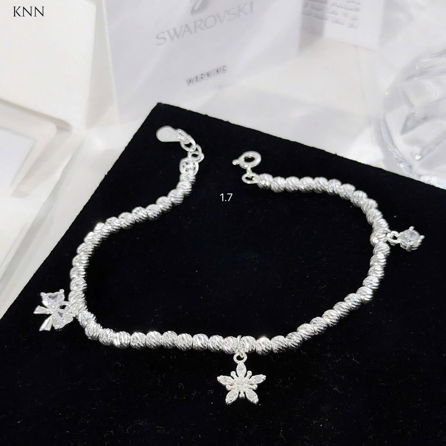 Lắc tay bạc nữ bi tròn mix charm xinh iu
