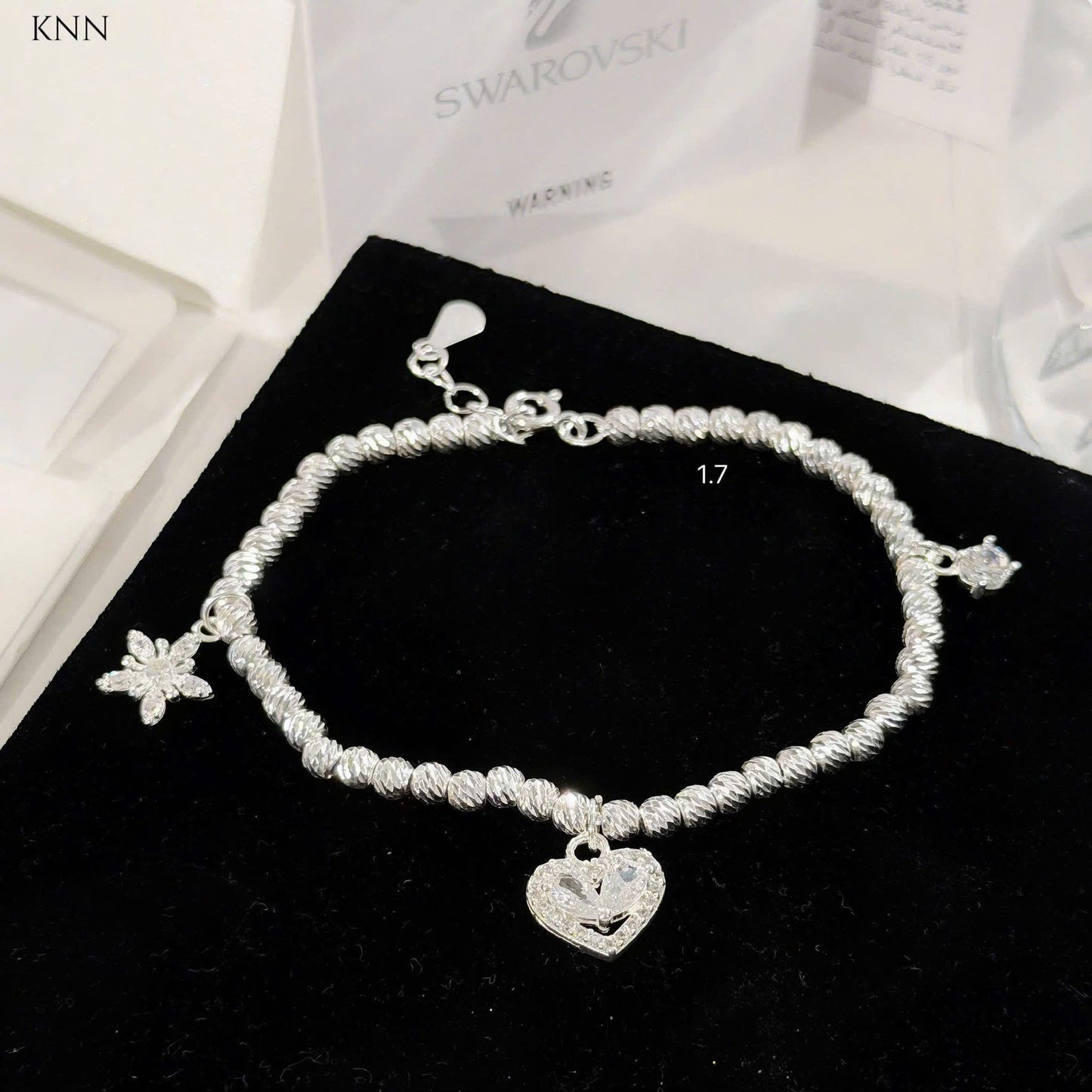 Lắc tay bạc nữ bi tròn mix charm xinh iu