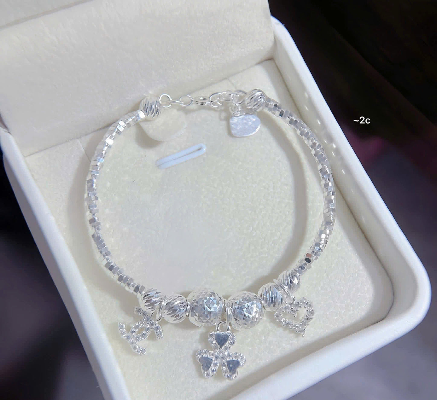 Lắc bạc nữ tròn bi charm sáng xinh