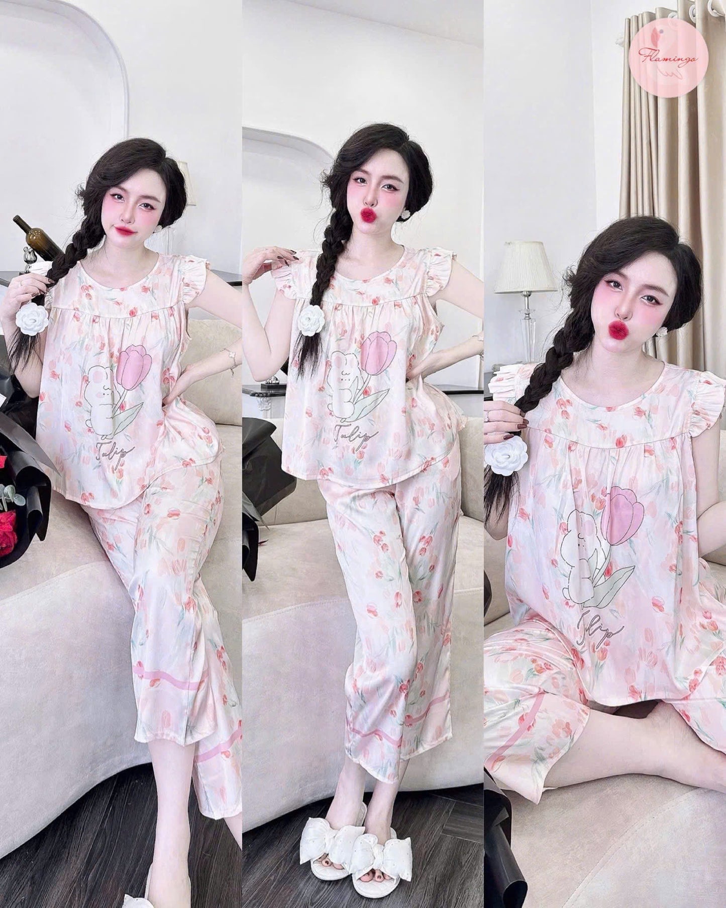 Bộ ngủ lững Flamingo cánh tiên 9 tấc hoạ tiết hoa new