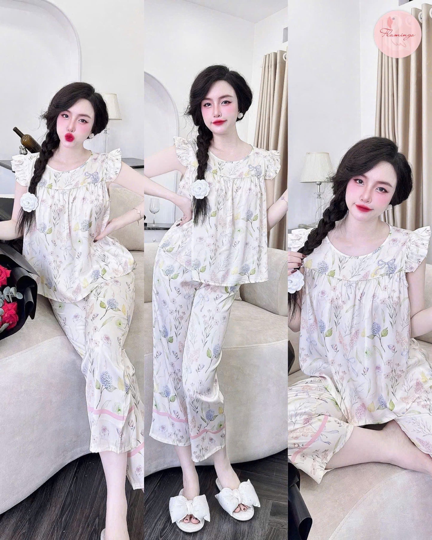 Bộ ngủ lững Flamingo cánh tiên 9 tấc hoạ tiết hoa new
