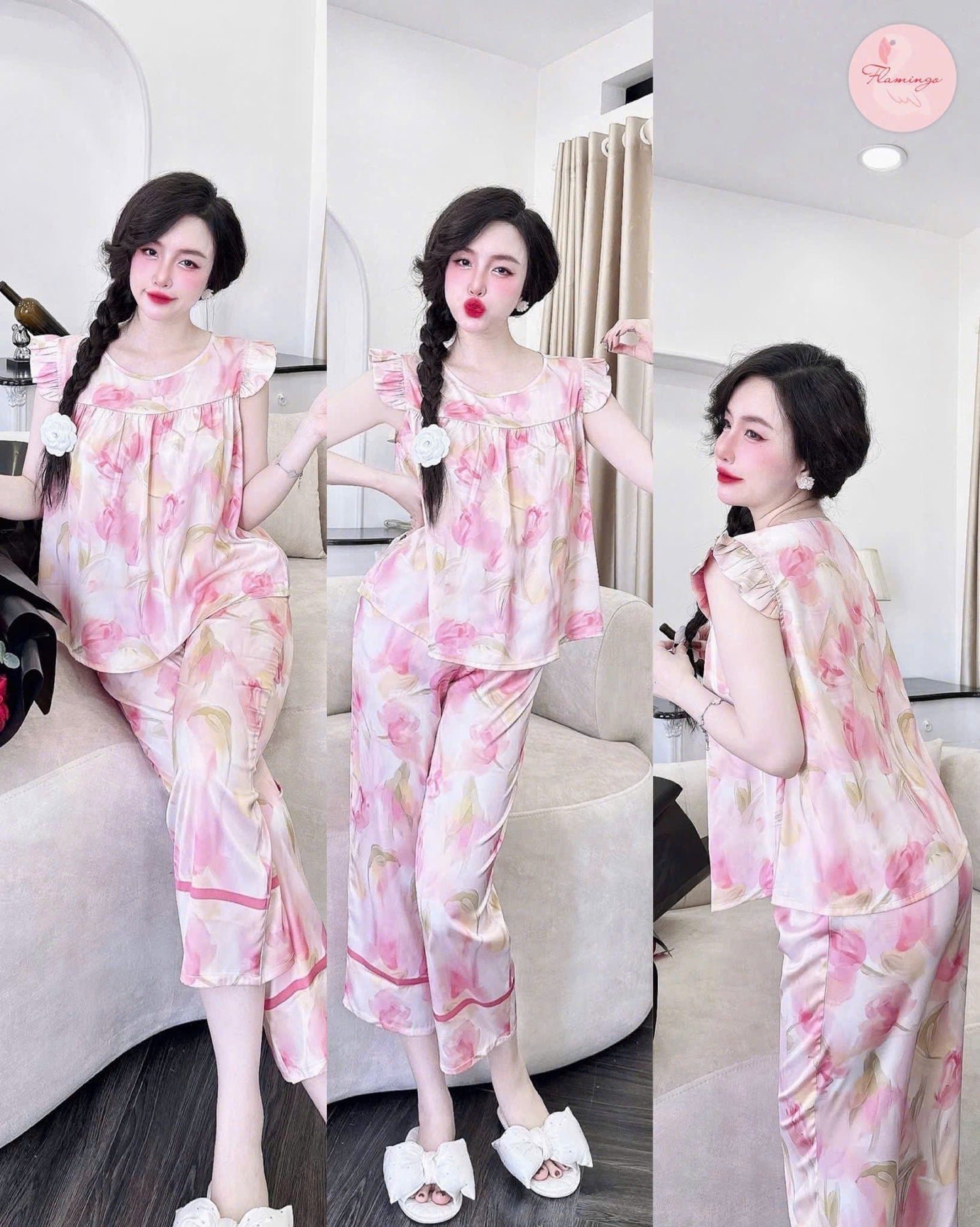 Bộ ngủ lững Flamingo cánh tiên 9 tấc hoạ tiết hoa new