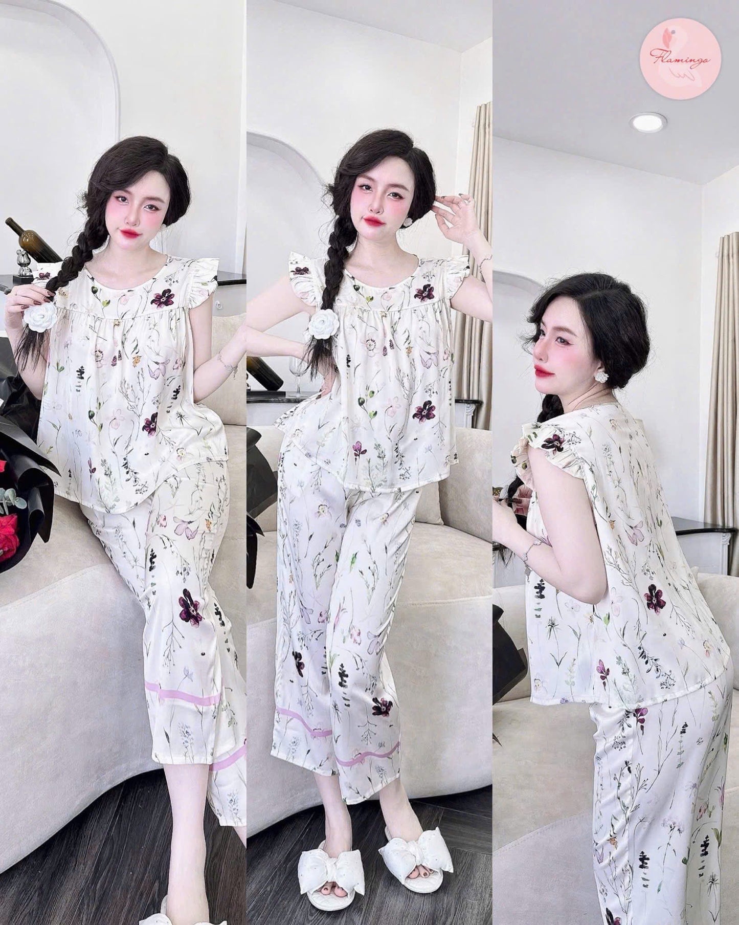 Bộ ngủ lững Flamingo cánh tiên 9 tấc hoạ tiết hoa new