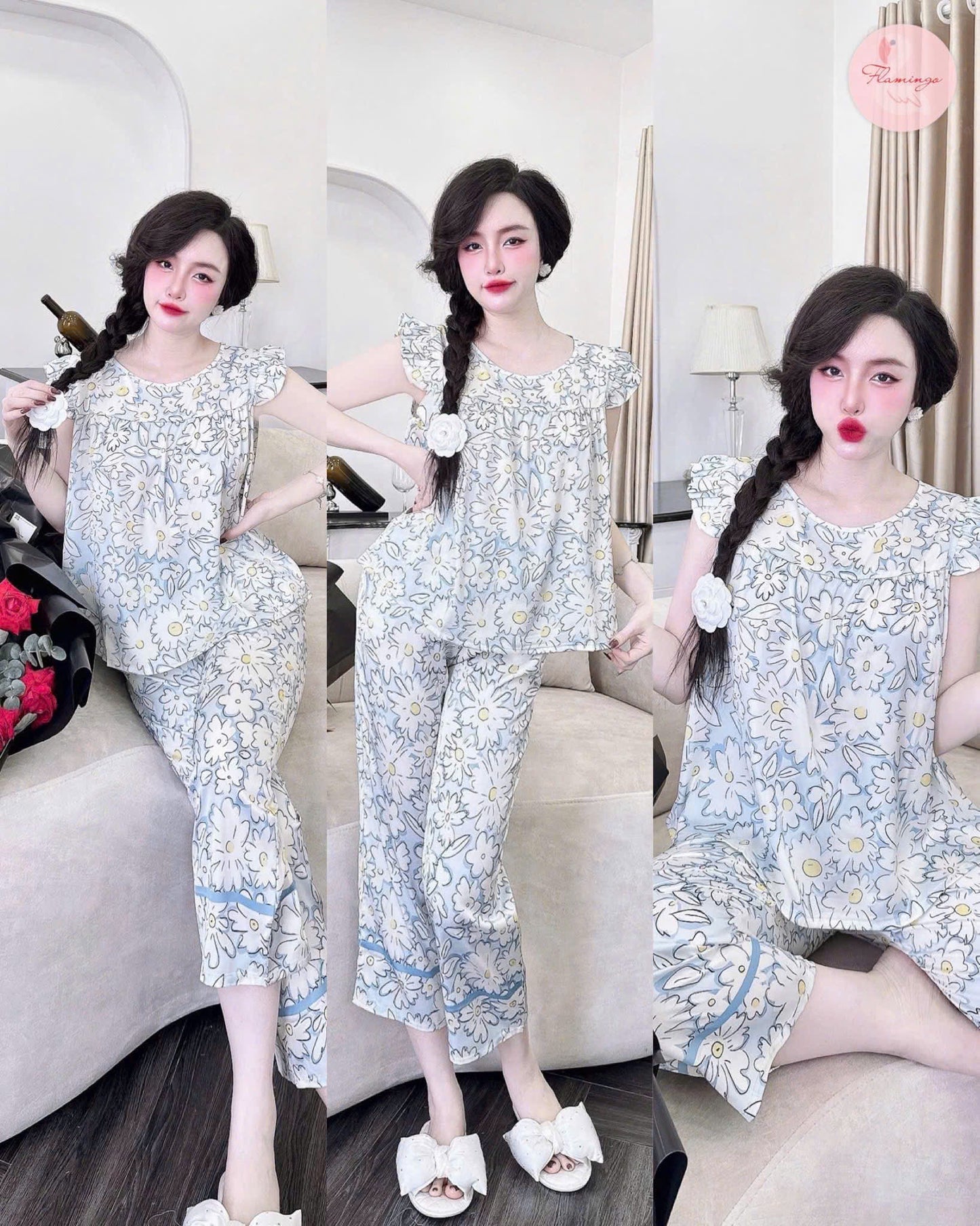 Bộ ngủ lững Flamingo cánh tiên 9 tấc hoạ tiết hoa new