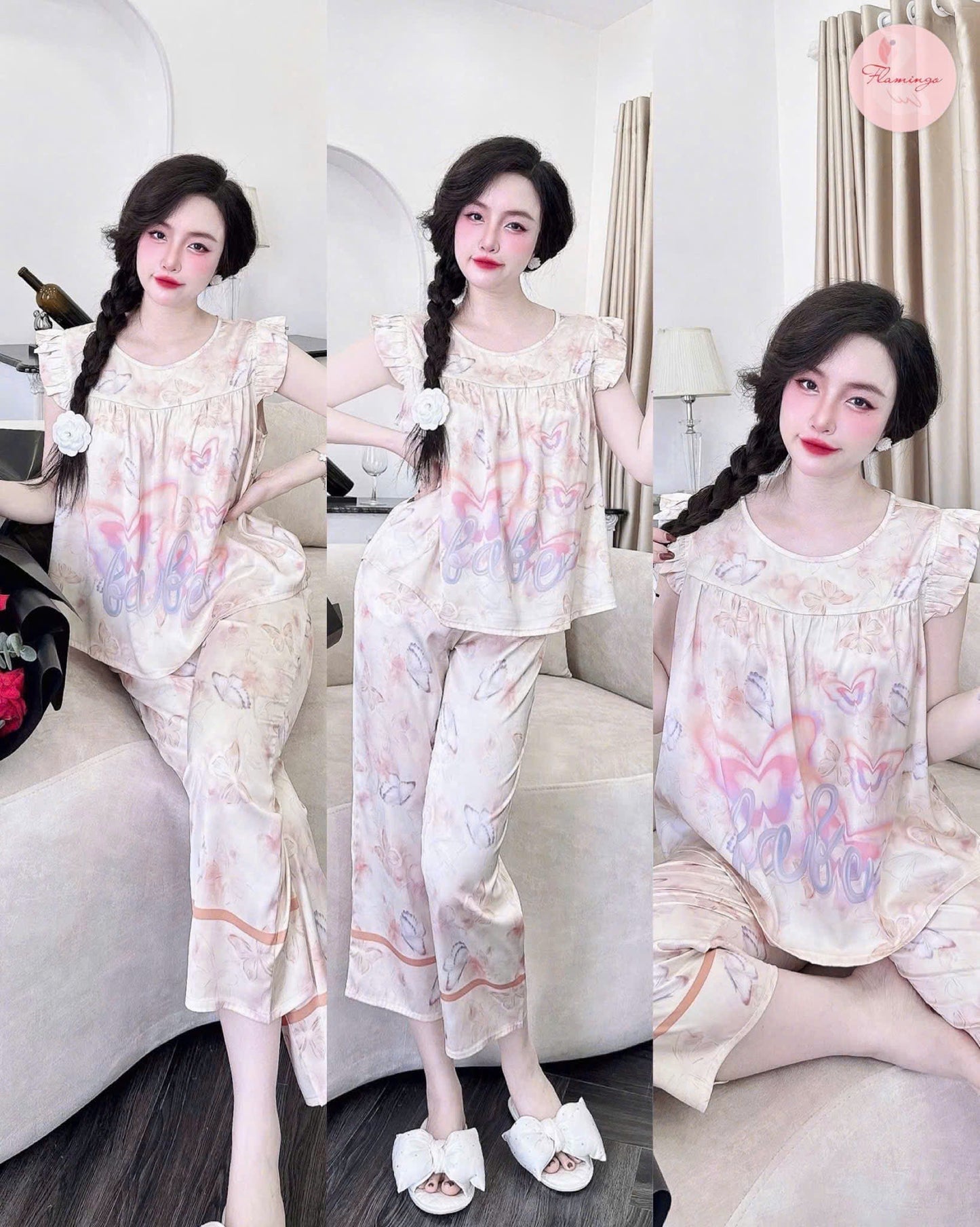 Bộ ngủ lững Flamingo cánh tiên 9 tấc hoạ tiết hoa new