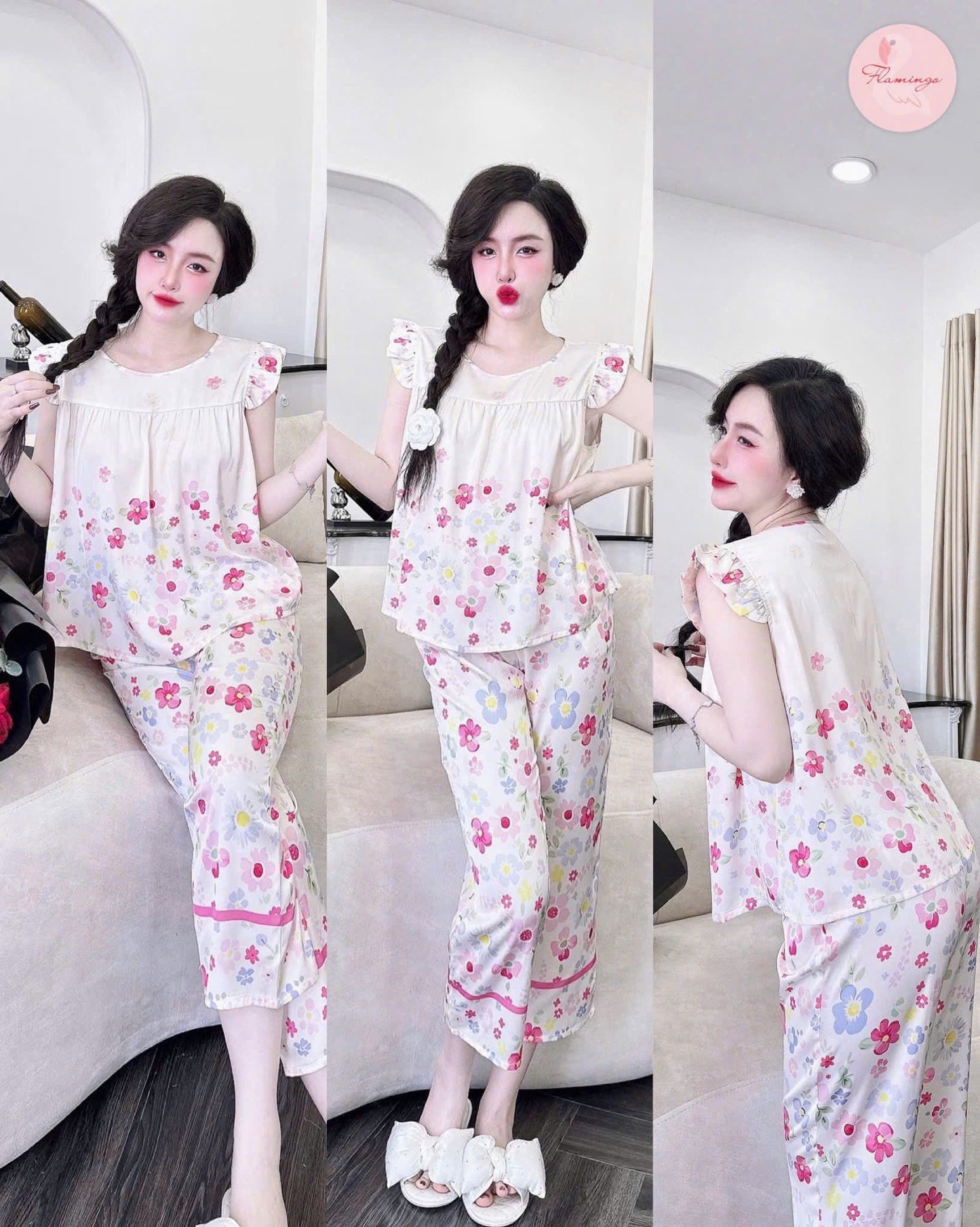 Bộ ngủ lững Flamingo cánh tiên 9 tấc hoạ tiết hoa new