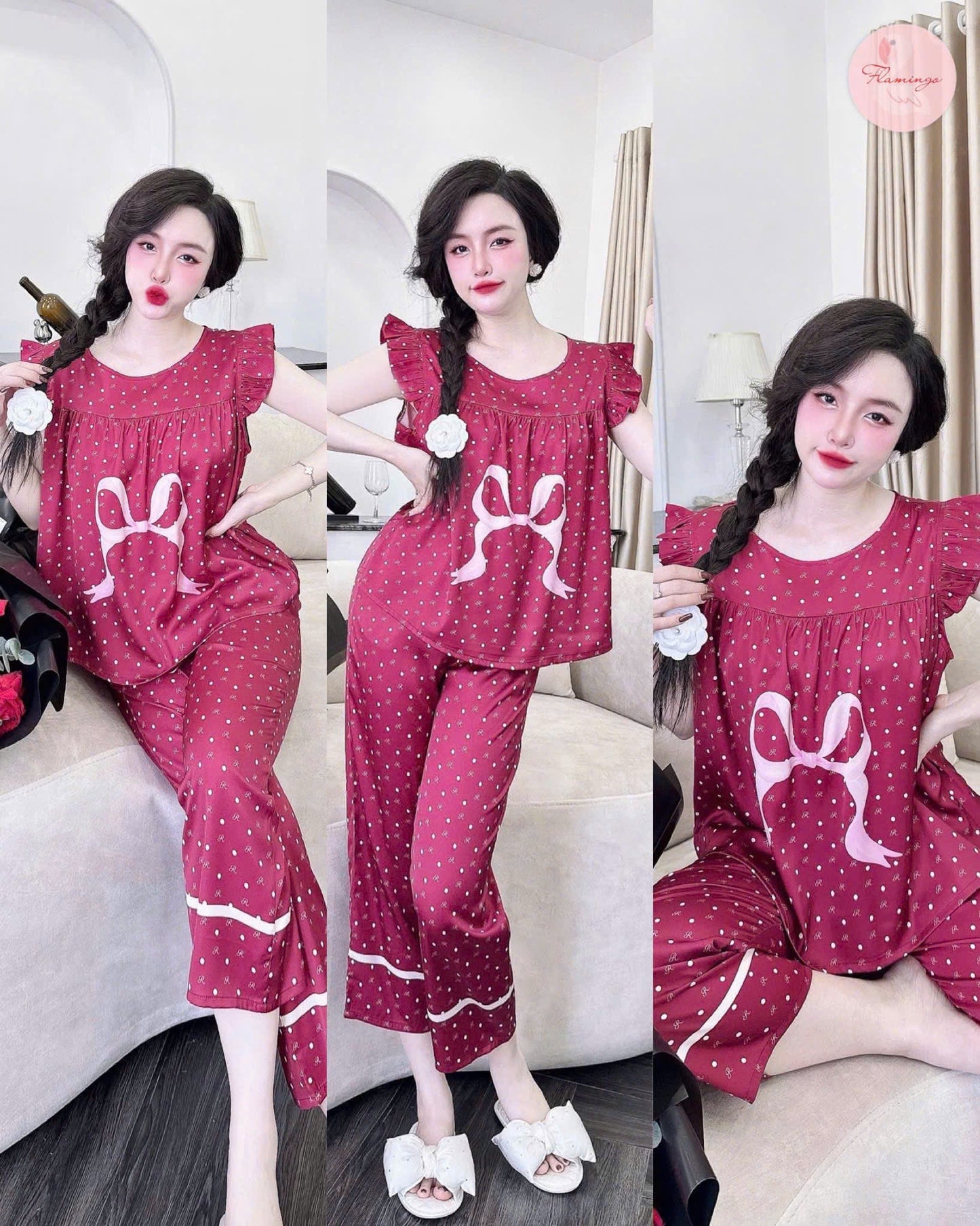 Bộ ngủ lững Flamingo cánh tiên 9 tấc hoạ tiết hoa new