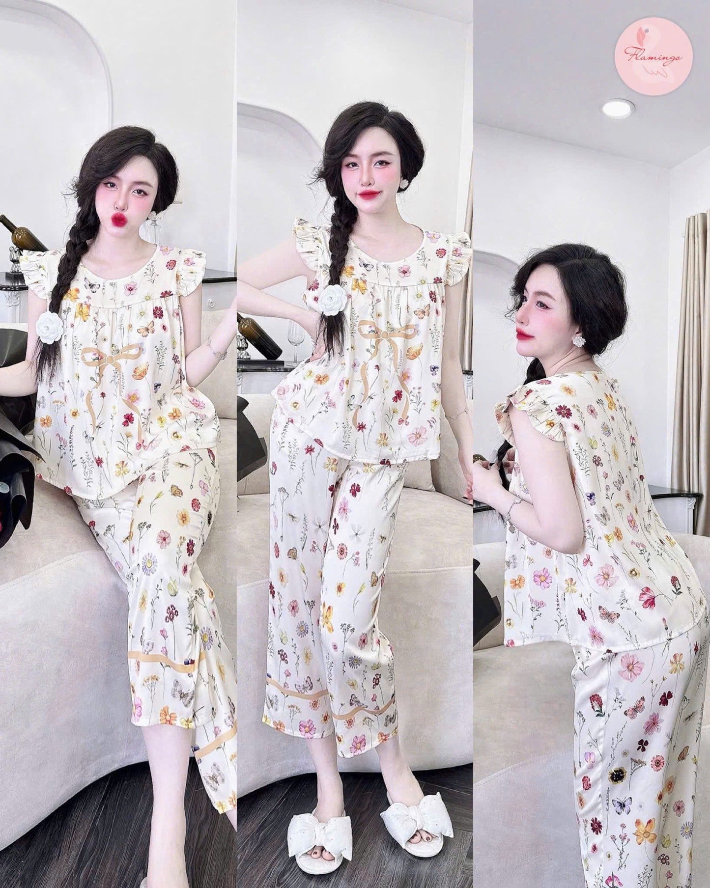 Bộ ngủ lững Flamingo cánh tiên 9 tấc hoạ tiết hoa new