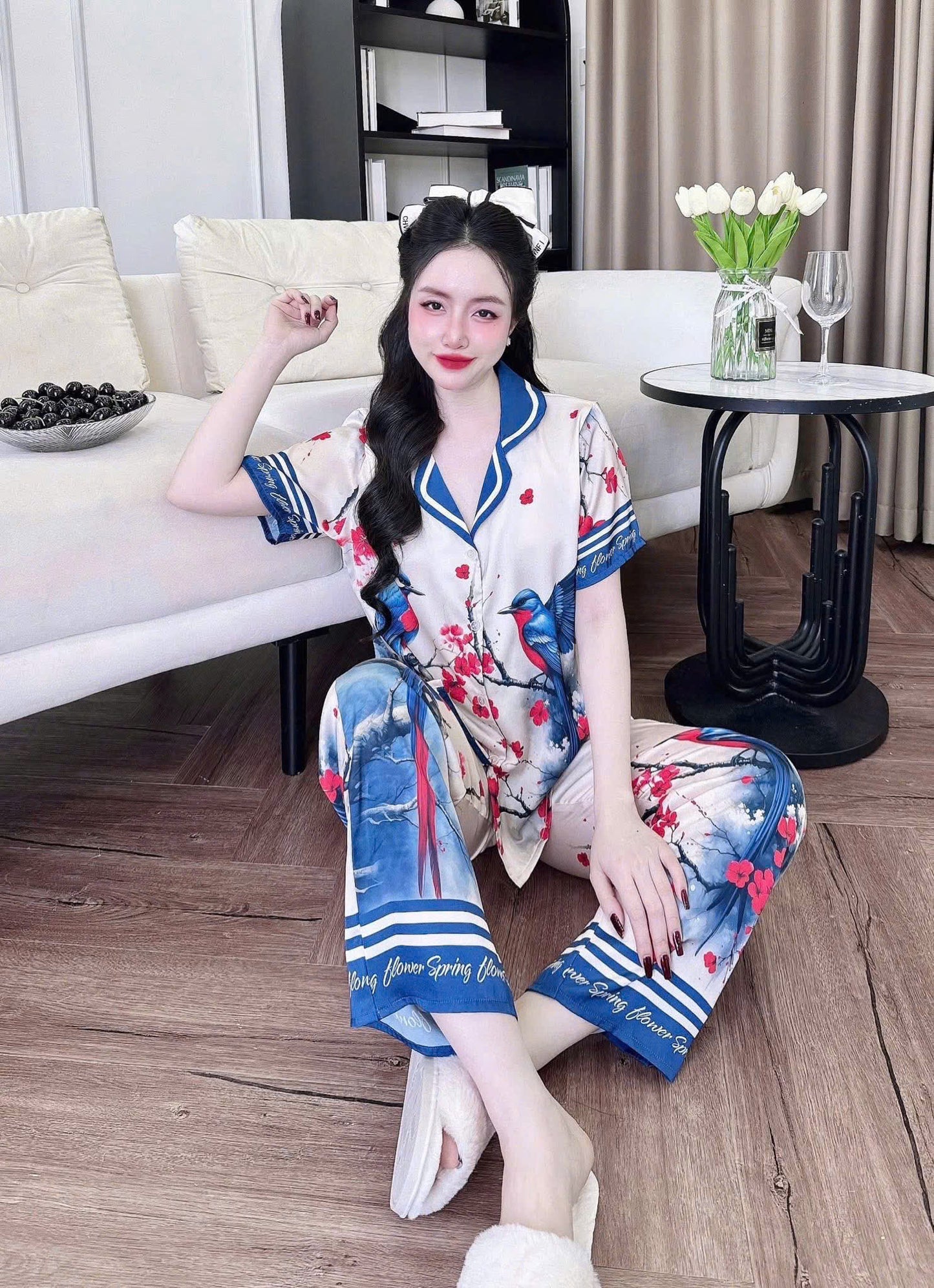 Bộ ngủ tay ngắn quần dài Latin cao cấp in hoa