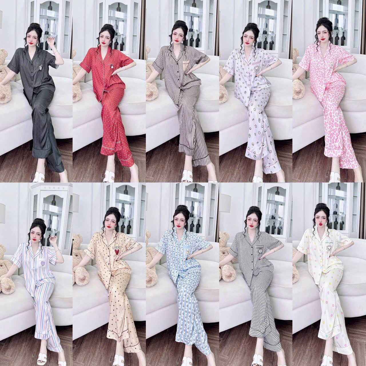 Bộ sưu tập pijama cao cấp áo tay ngắn quần dài latin