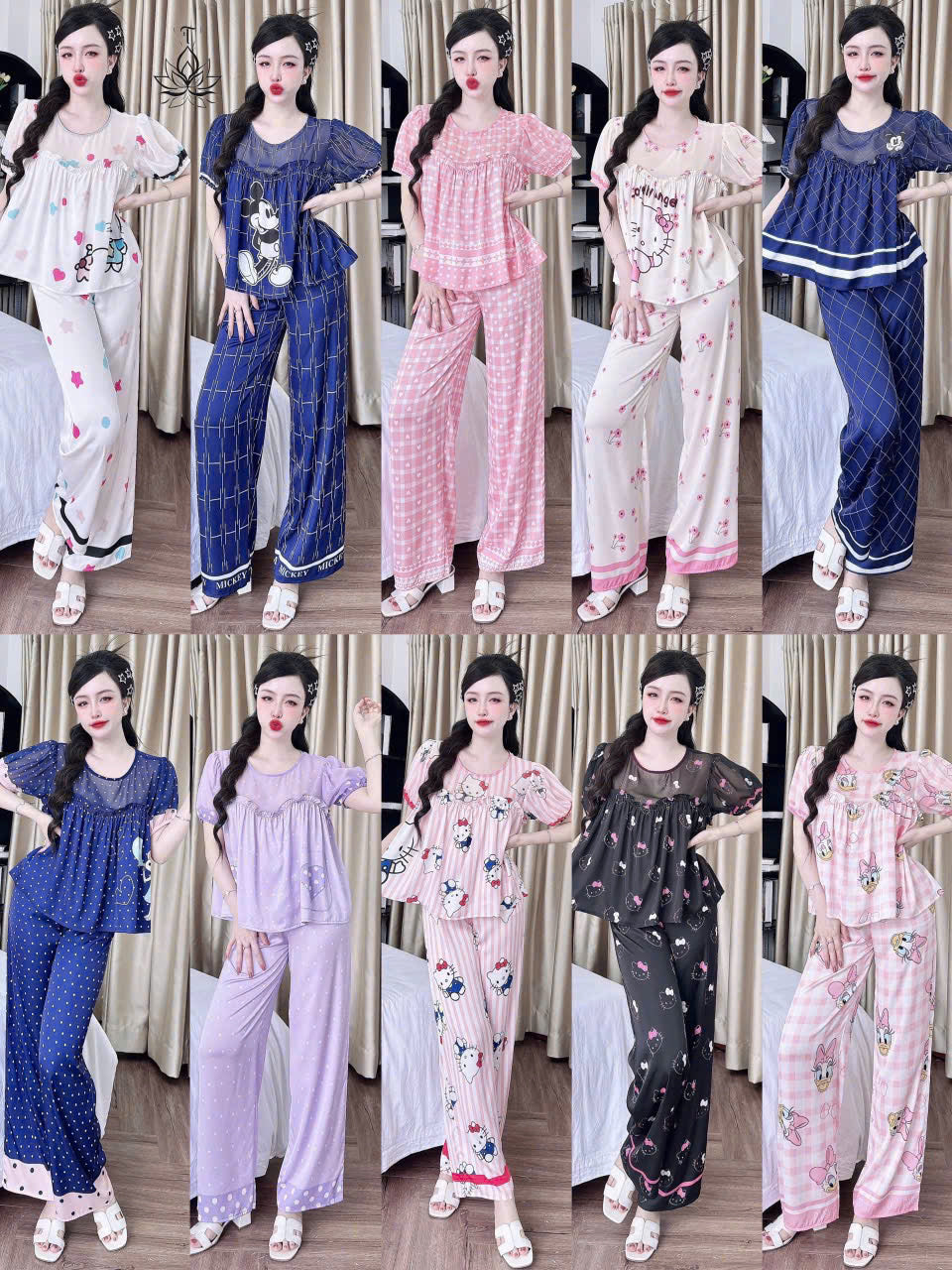 Bộ sưu tập pijama cao cấp áo tay ngắn quần dài latin