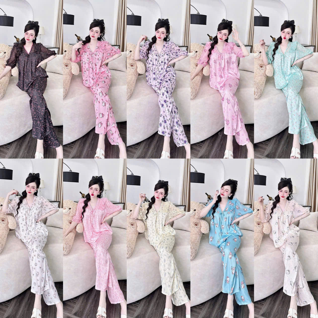 Bộ sưu tập pijama cao cấp áo tay ngắn quần dài latin