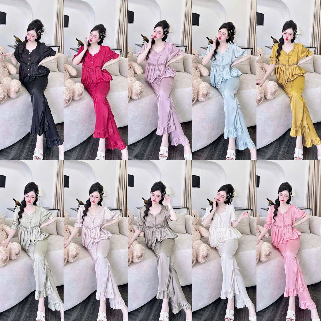 Bộ sưu tập pijama cao cấp áo tay ngắn quần dài latin