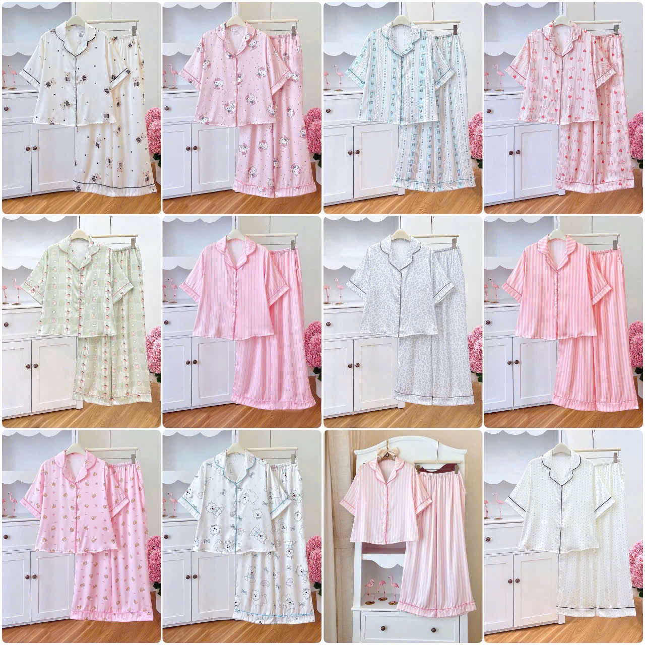 Bộ sưu tập pijama cao cấp áo tay ngắn quần dài latin