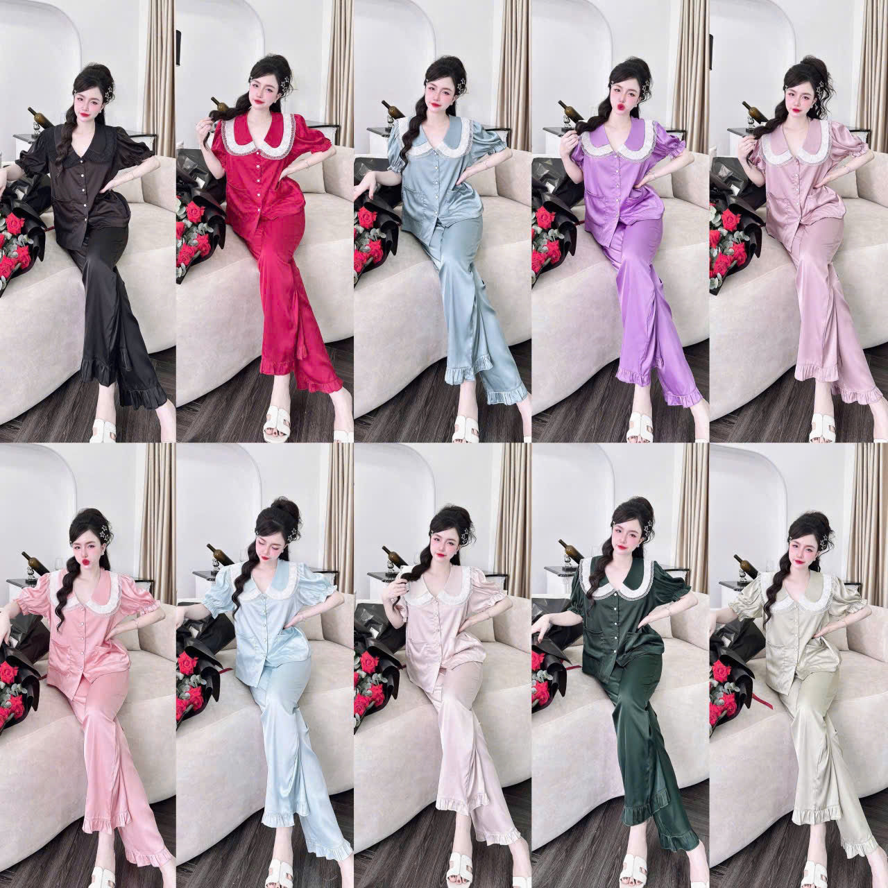 Bộ sưu tập pijama cao cấp áo tay ngắn quần dài latin