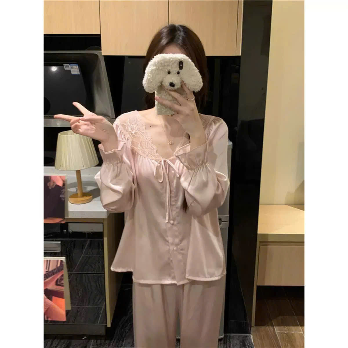 Bộ đồ ngủ nữ có sẵn tay dài quần dài basic
