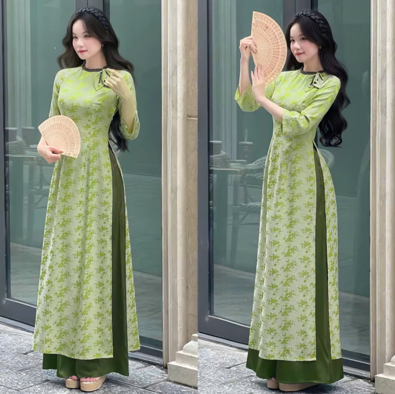 Áo dài xinh du xuân và set đồ áo cách tân cổ trụ tay ngắn quần dài
