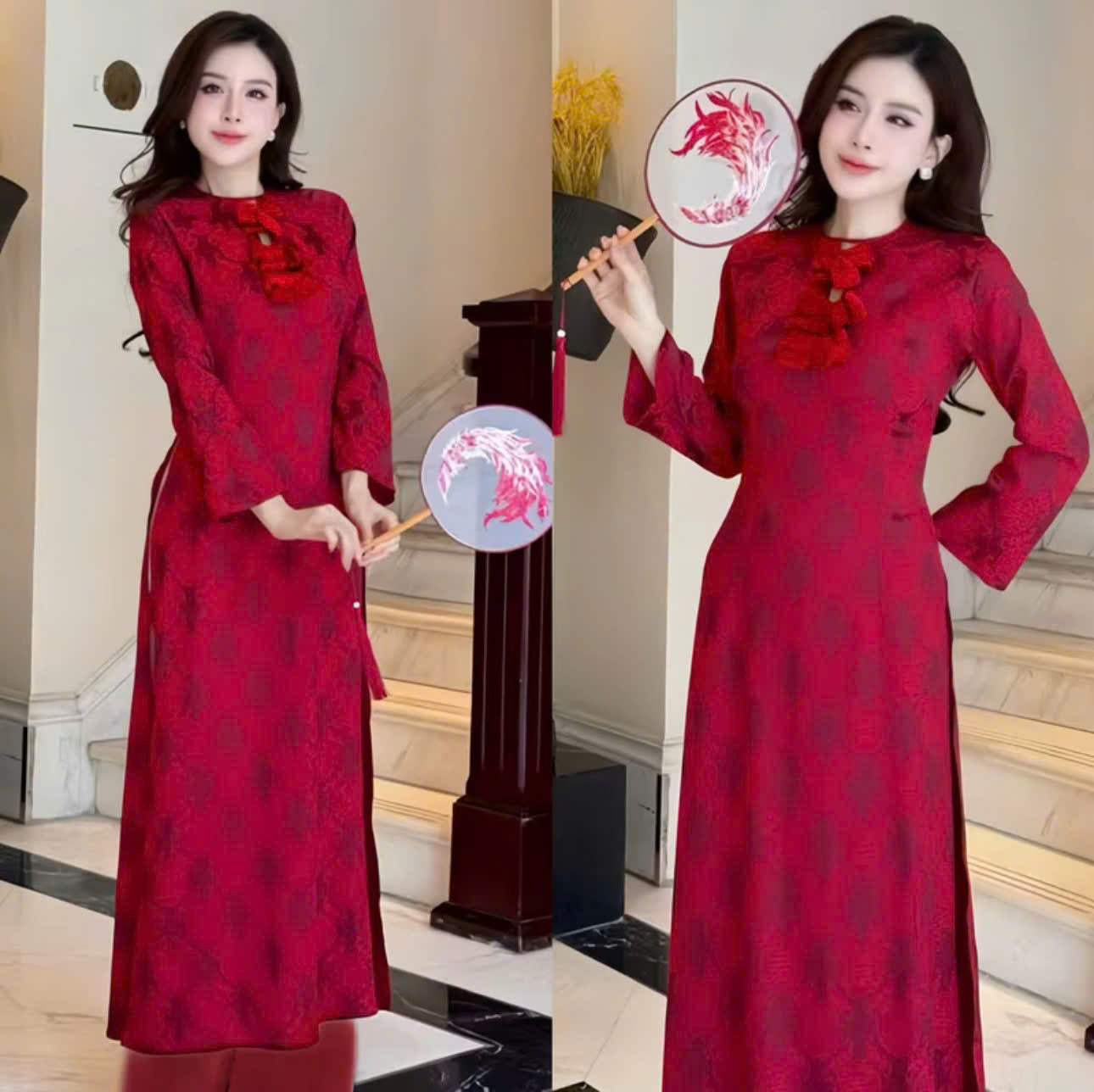 Áo dài xinh du xuân và set đồ áo cách tân cổ trụ tay ngắn quần dài