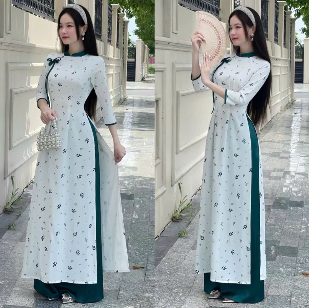 Áo dài xinh du xuân và set đồ áo cách tân cổ trụ tay ngắn quần dài
